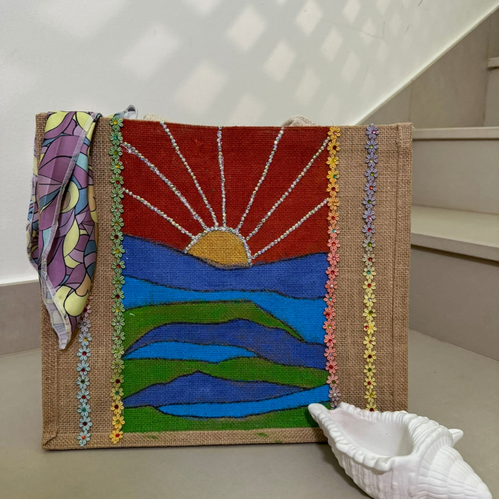 Sunrise Meadow Jute Tote