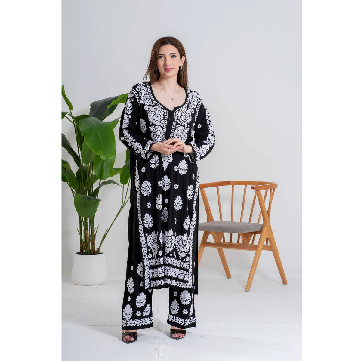 Ziya-e-Noor Black Chikankari Handcrafted Suit