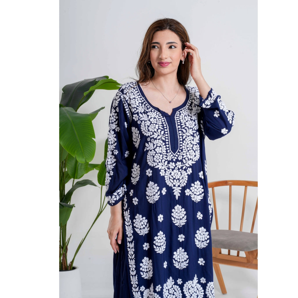 Neel Tara –  Navy Midnight Bloom Chikankari Handcrafted suit