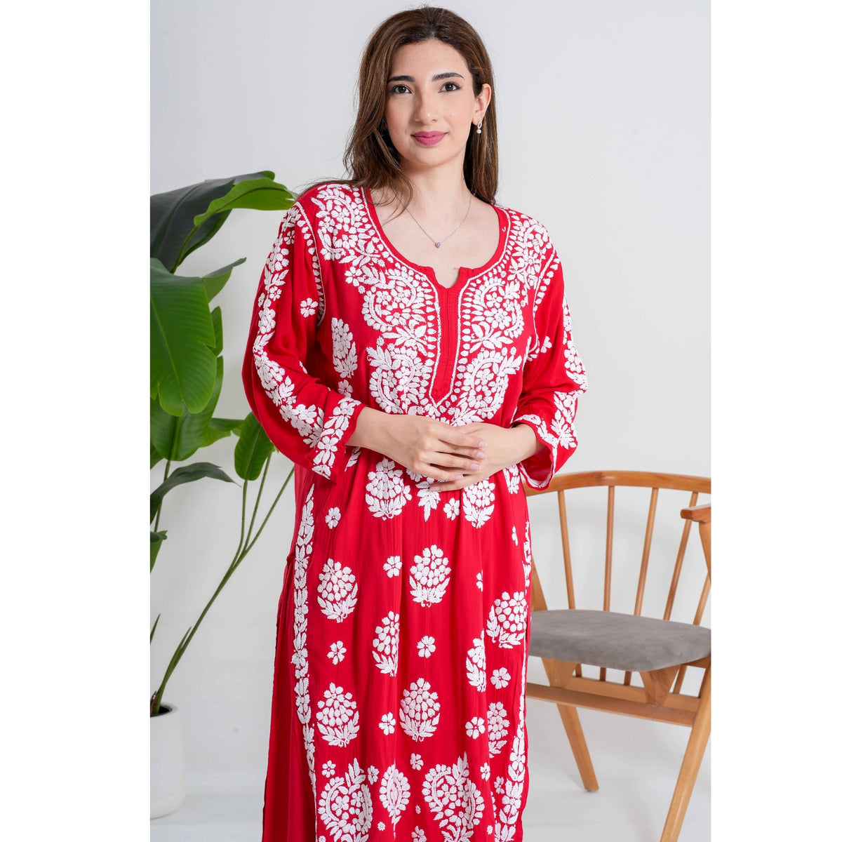 Gulnaar Crimson Red Chikankari Handcrafted suit