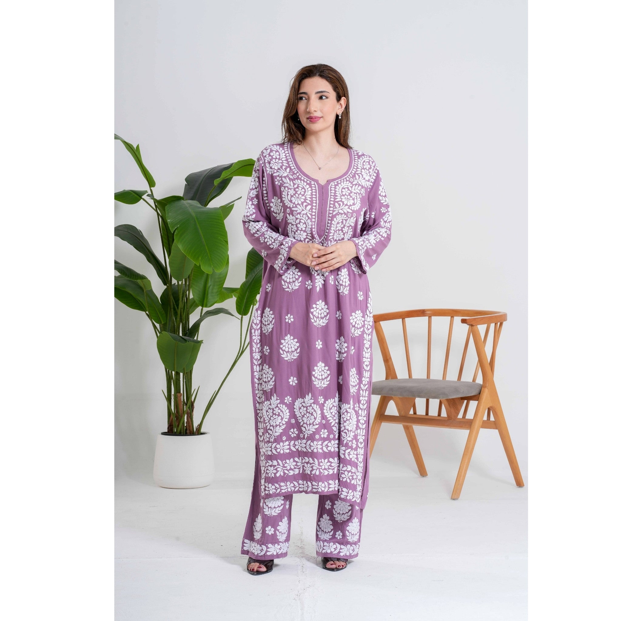 Zeenat Lavender Bloom Chikankari Handcraft suit