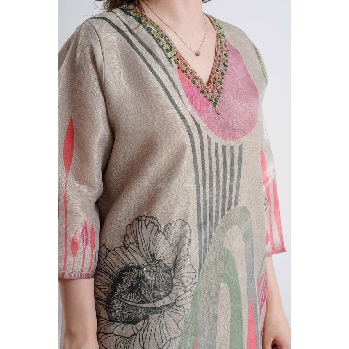 Grey Floral 3pc Salwar Kameez