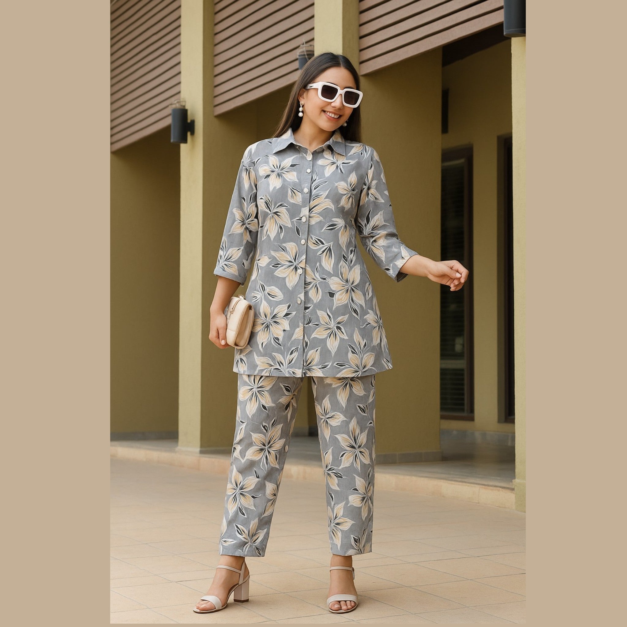 Best Seller - Ash Grey Bloom Cord set