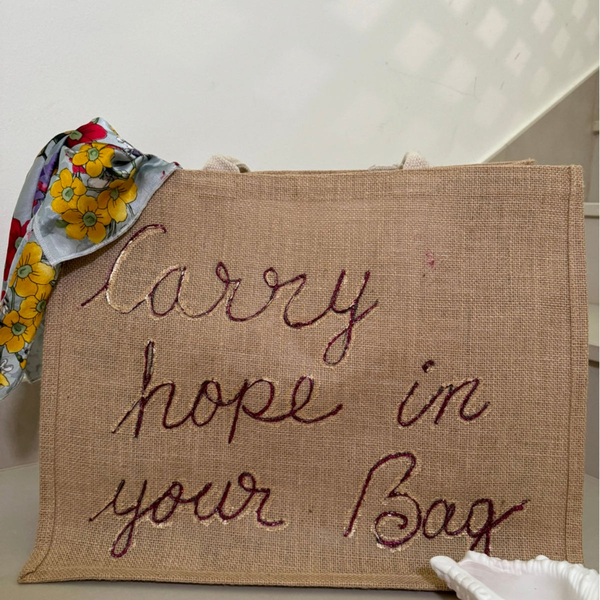 Carry Hope” Sustainable Jute Tote – Handcrafted with Inspirational Text