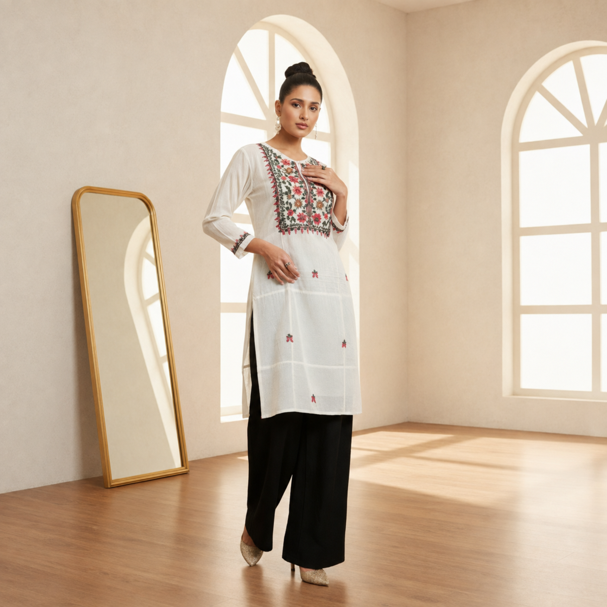 Ecru Woven Kurti