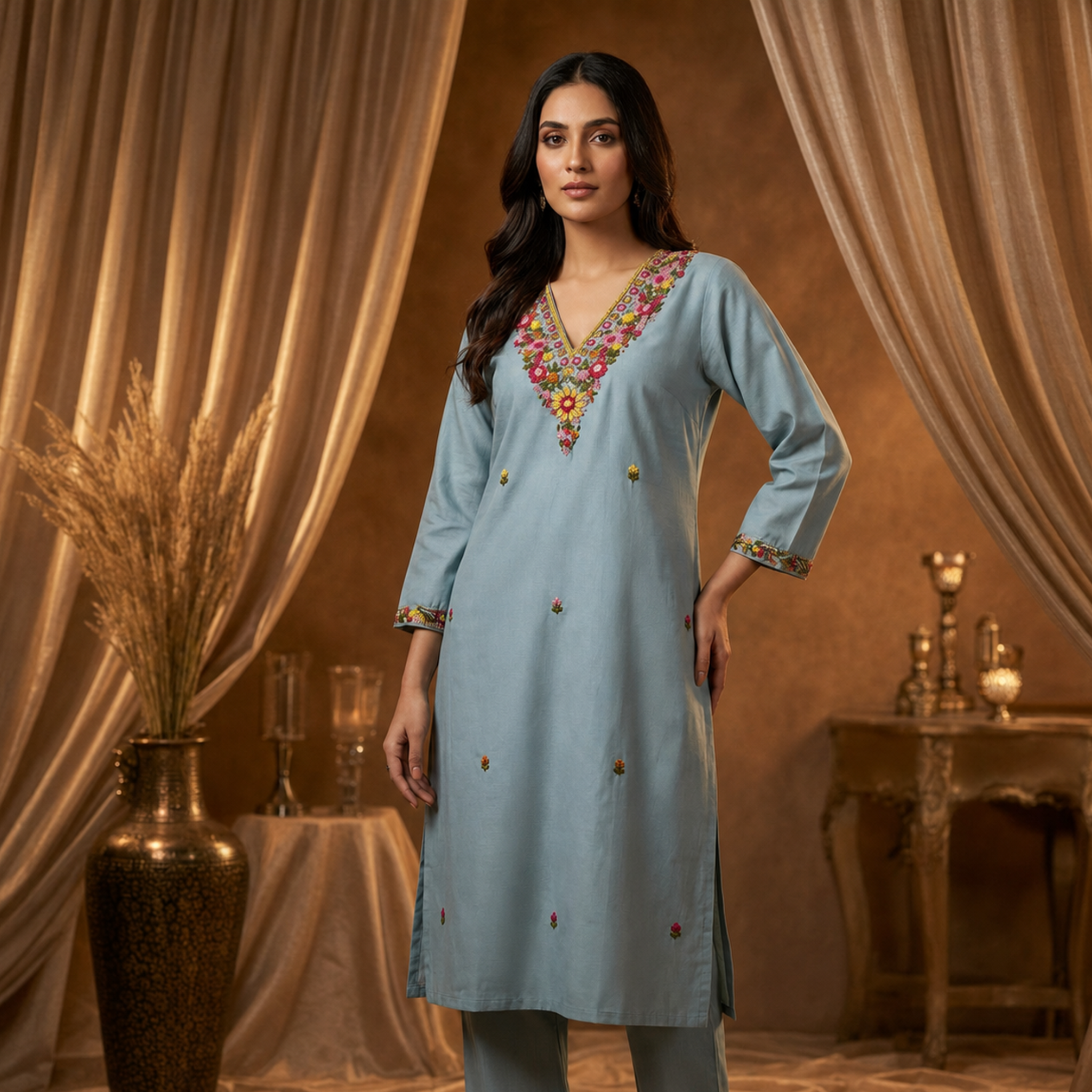 Greyish Blue woven Kurti