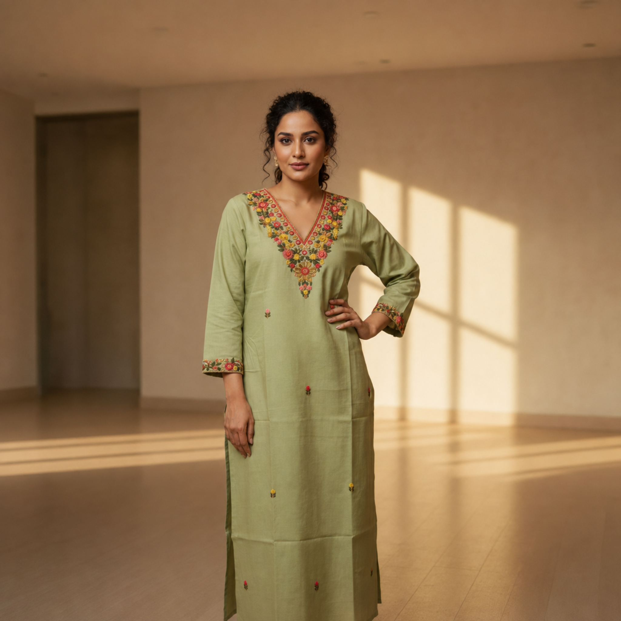 Lime Green Woven Kurti