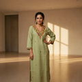 Lime Green Woven Kurti