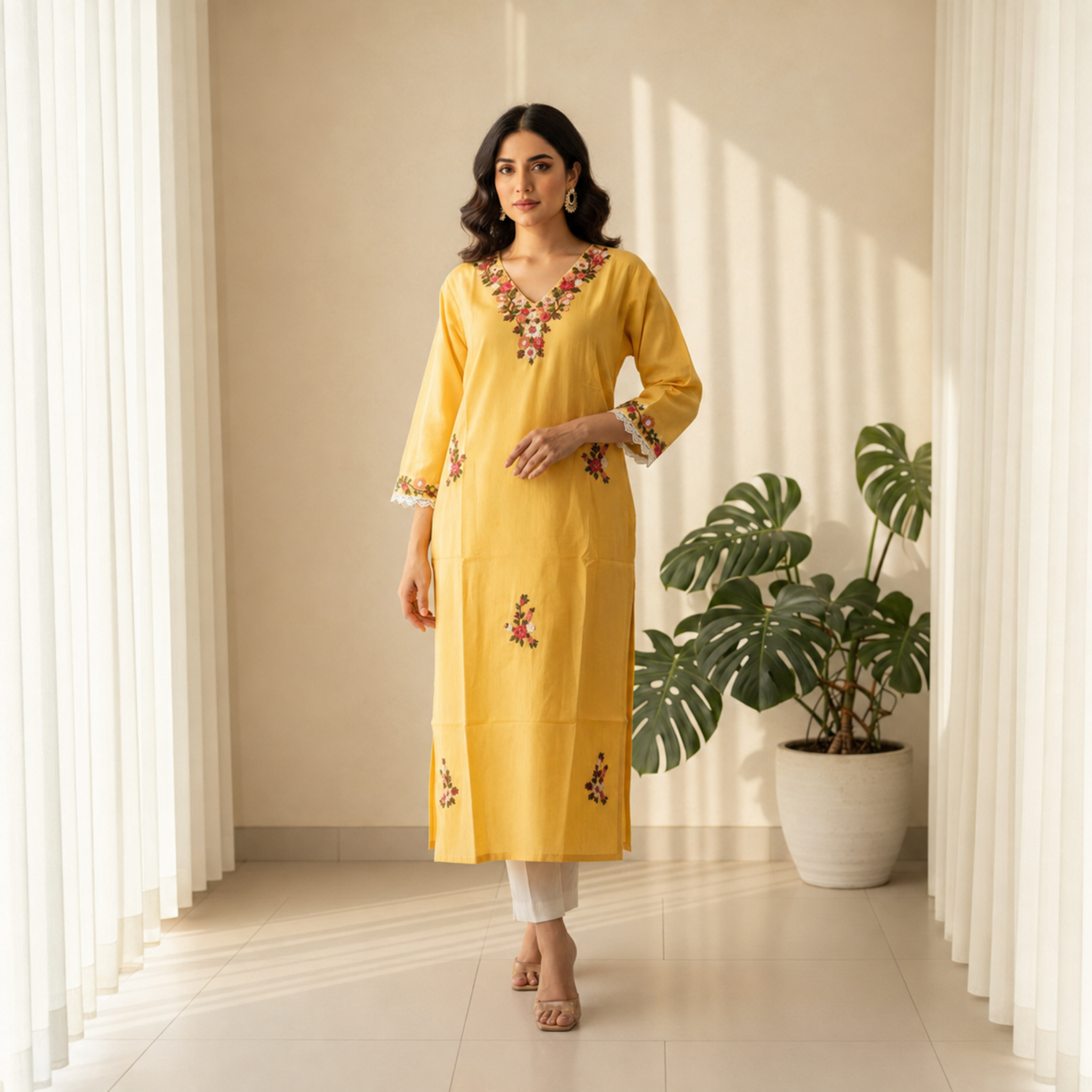 Yellow Woven Kurti