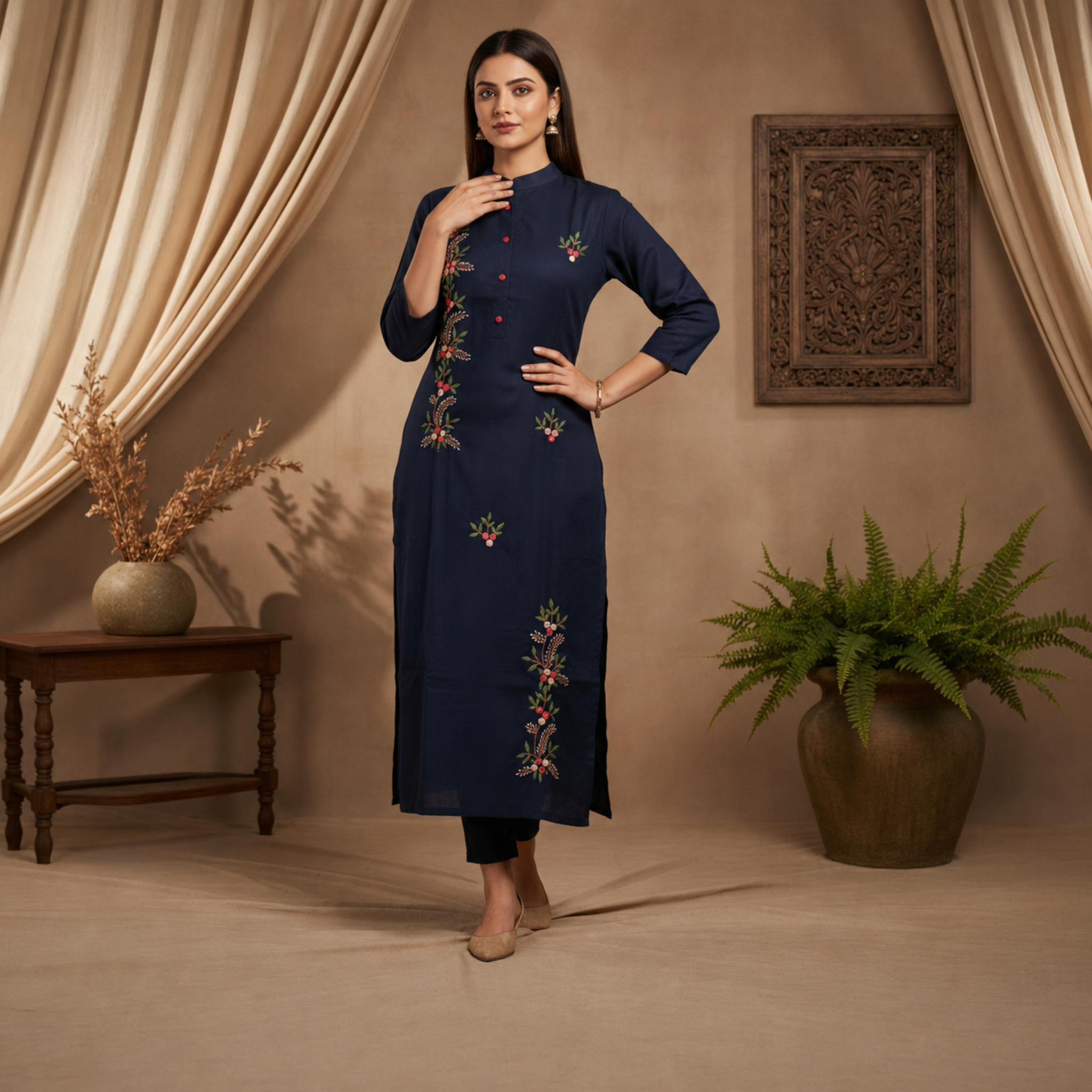 Navy Woven Kurti