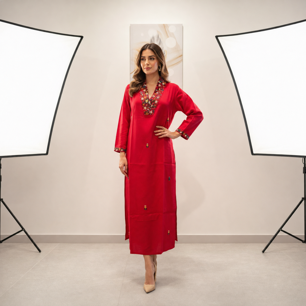 Deep Red Woven Kurti