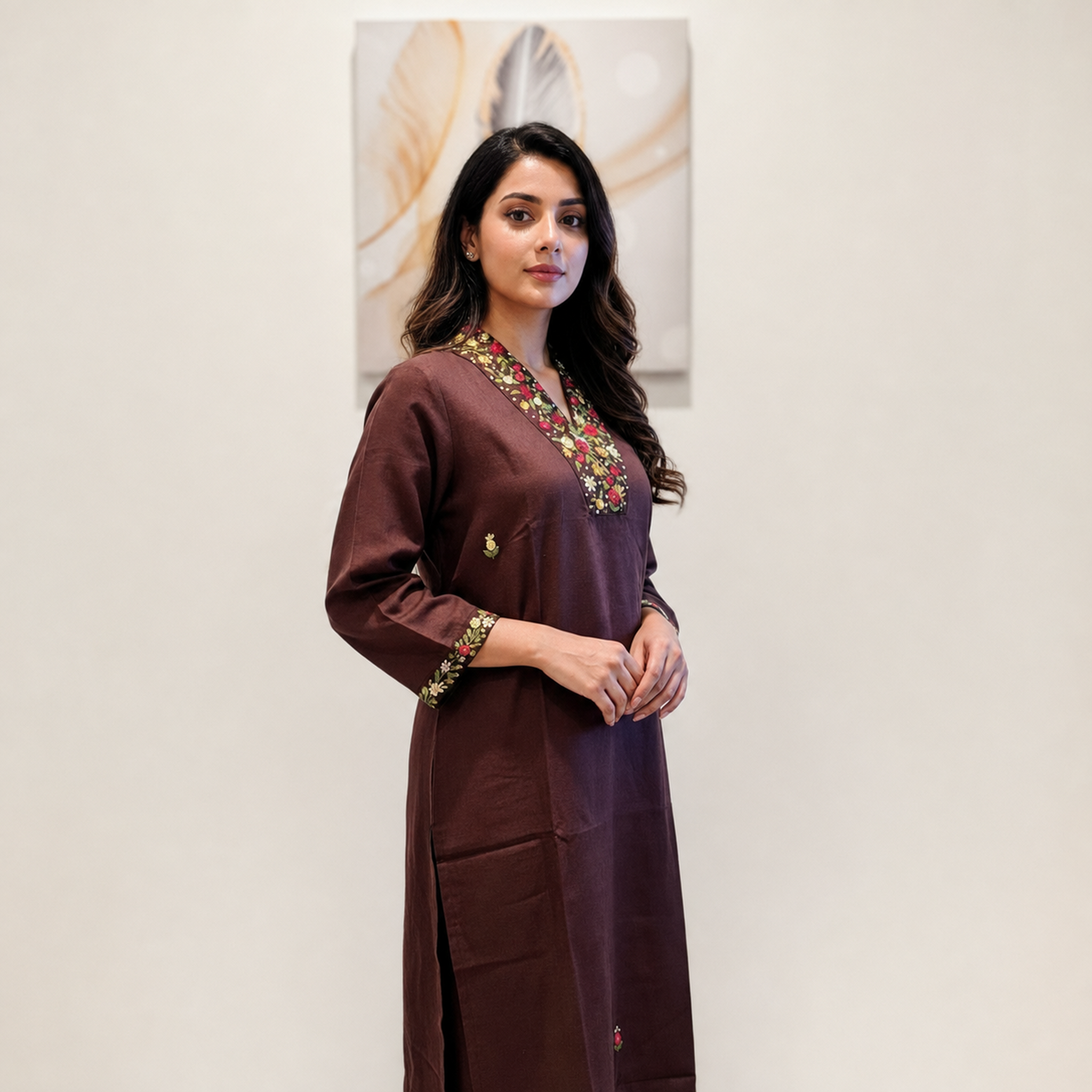 Dark Brown Woven Kurti