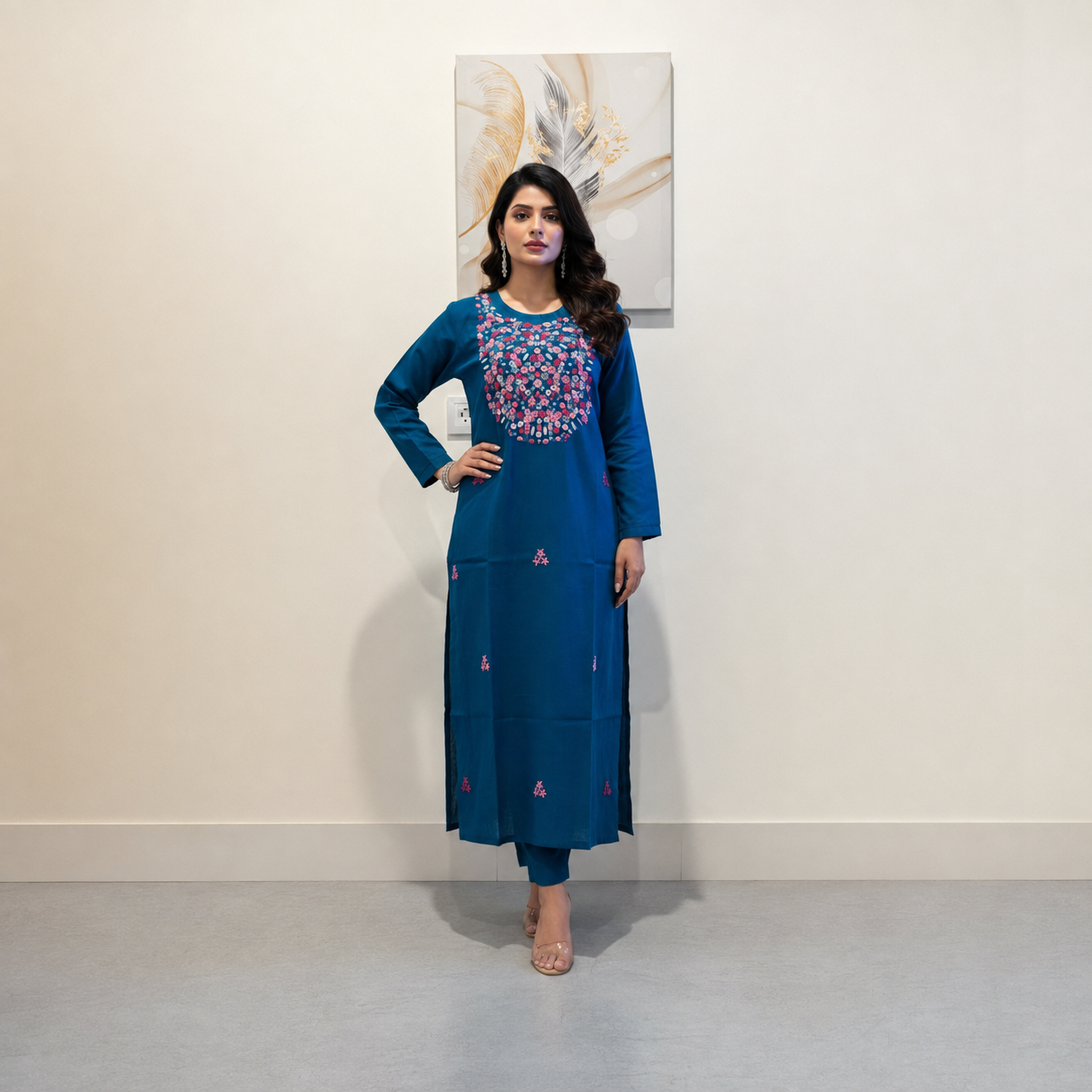 Teal Blue Woven Kurti