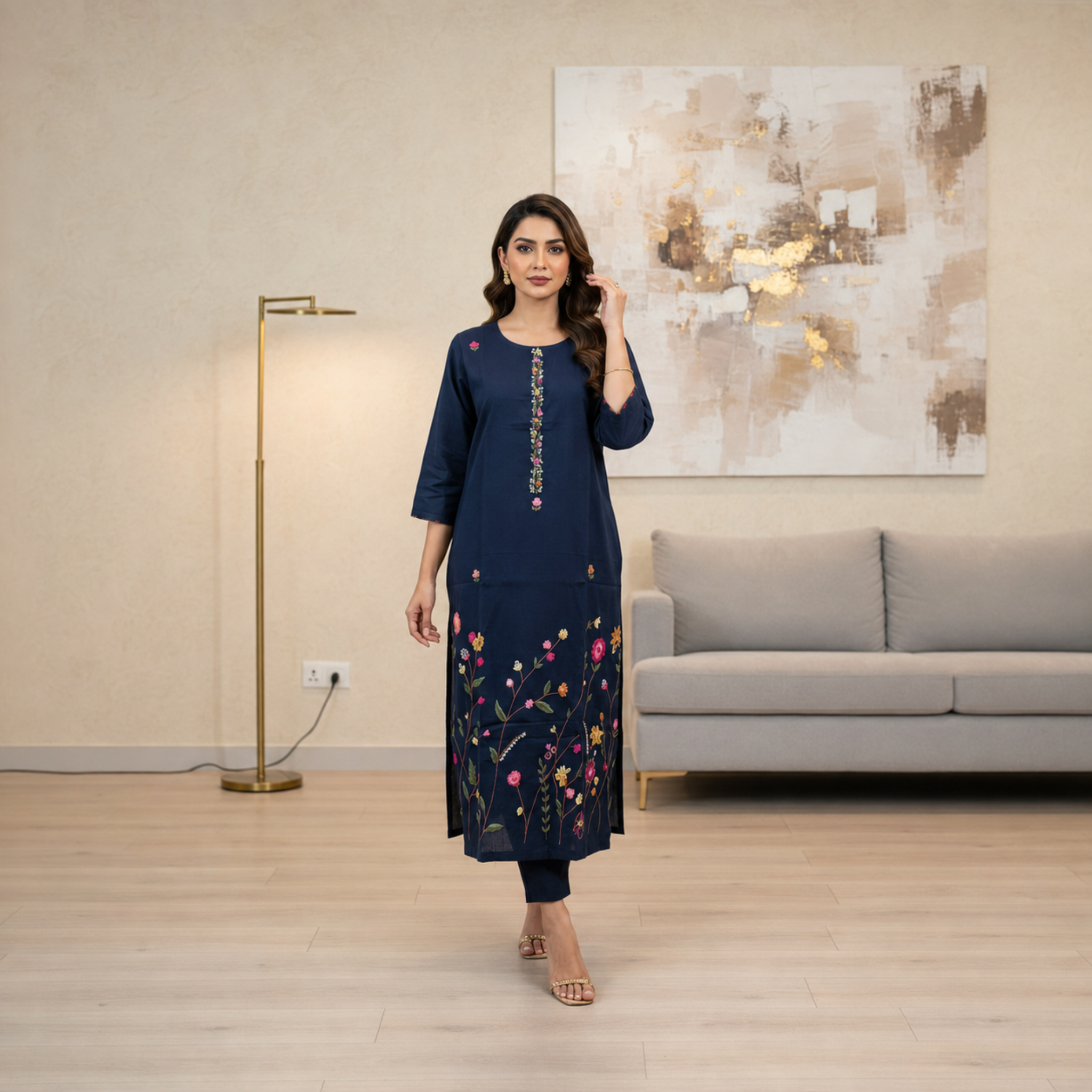 Navy Woven Kurti
