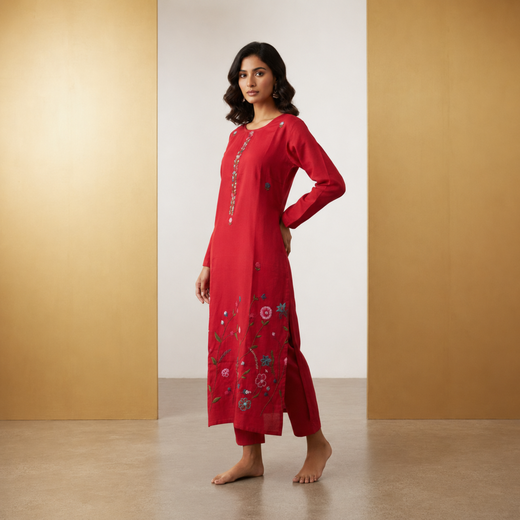 Red Woven Kurti