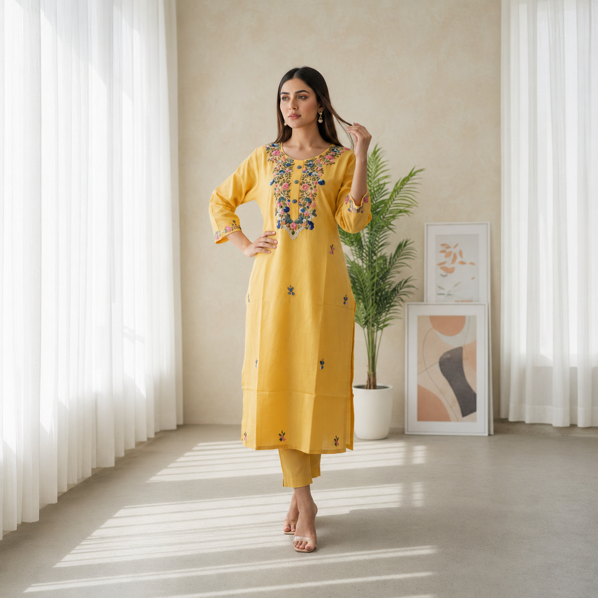 Yellow Woven Kurti