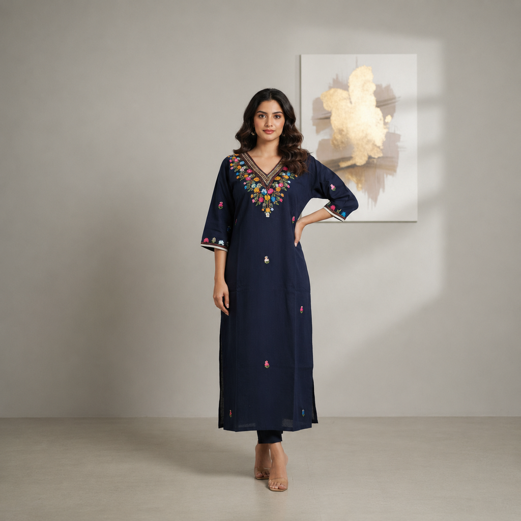 Navy Woven Kurti