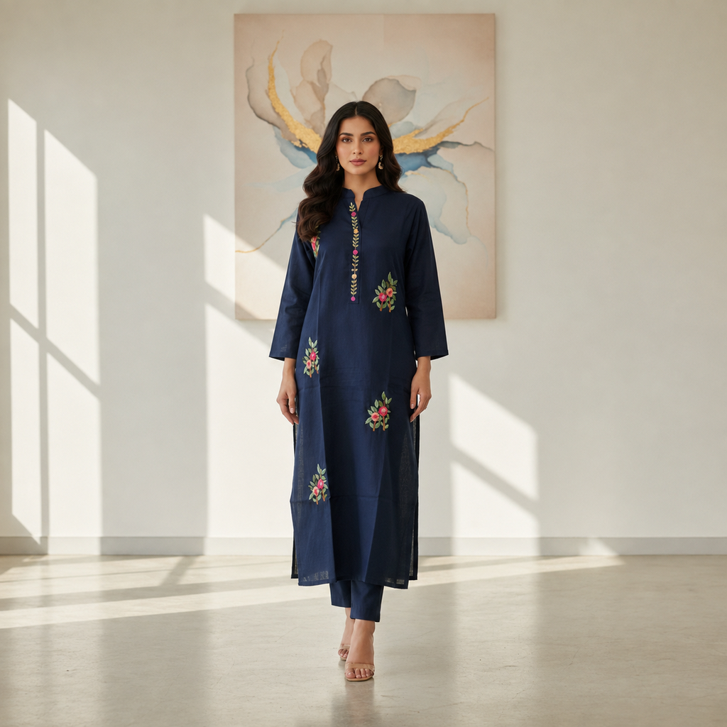 Navy Woven Kurti