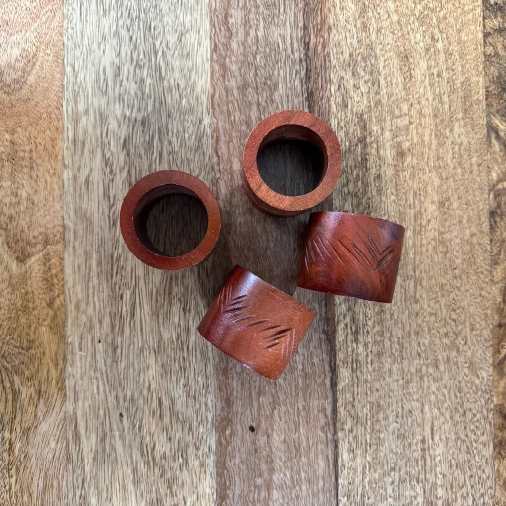Handcrafted Wooden Ring – Natural Finish with Carved Detail
